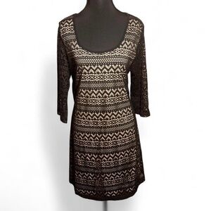 Umgee Black and Cream Crochet Midi Dress